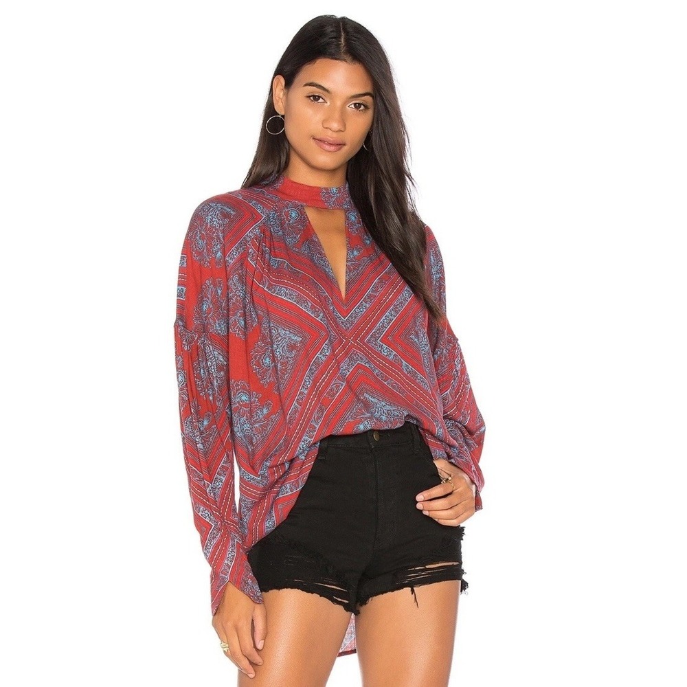 Free People Women's Walking On a Dream Choker Tunic Top Blouse, Size M Boho